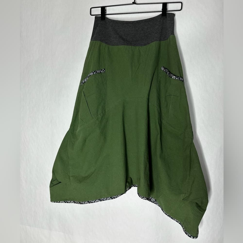GRUB by Aimee G. Olive Green Bandana Trim Asymmetrical Hem Skirt Y2K Size Small - Thumbnail 5