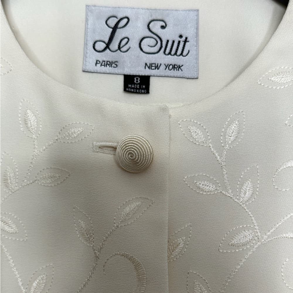 NWT Le Suit Vanilla Filigree Embroidered Blazer Skirt Suit Set Vintage Size 8 - Thumbnail 7
