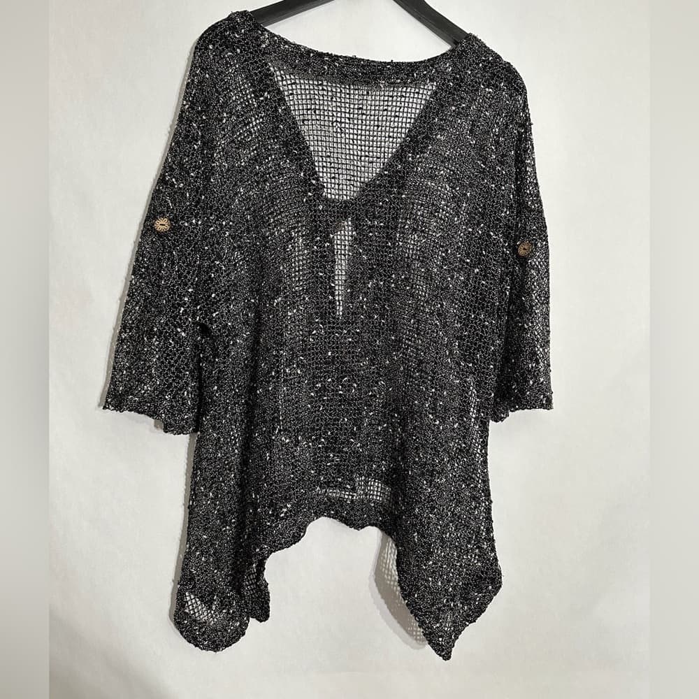 Lulu-B Cardigan Mesh Knit Button Top Size X-Large XL Boho Asymmetrical Artsy - Thumbnail 5