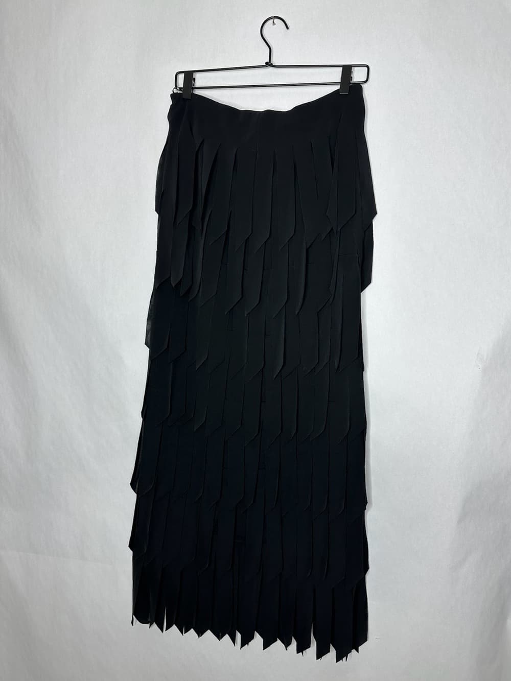 Tadashi Shoji Vintage Black Fringe Panel Layered Skirt Avant Garde Goth Small - Thumbnail 4