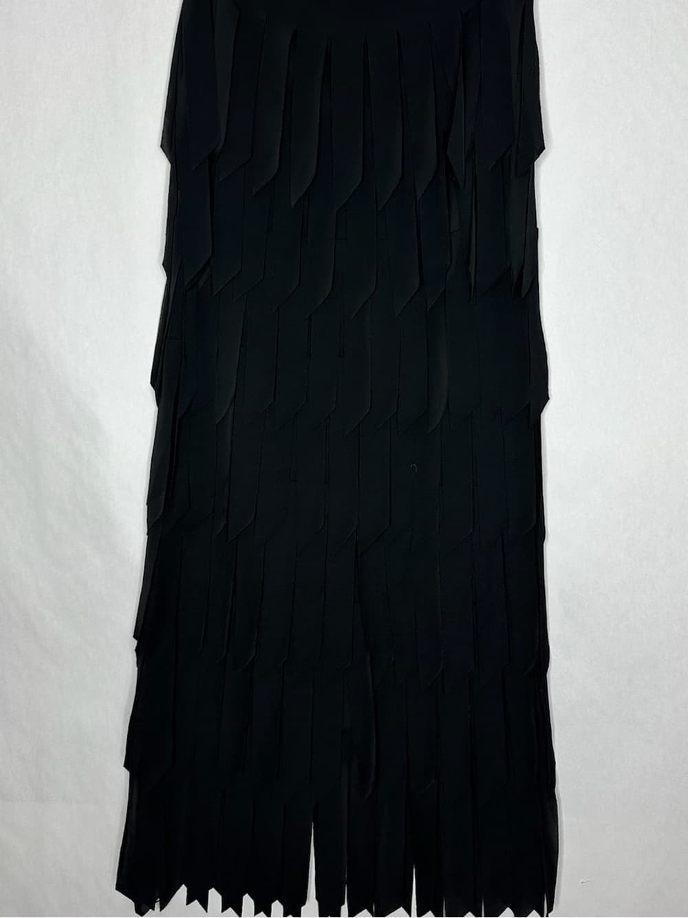 Tadashi Shoji Vintage Black Fringe Panel Layered Skirt Avant Garde Goth Small - Thumbnail 2
