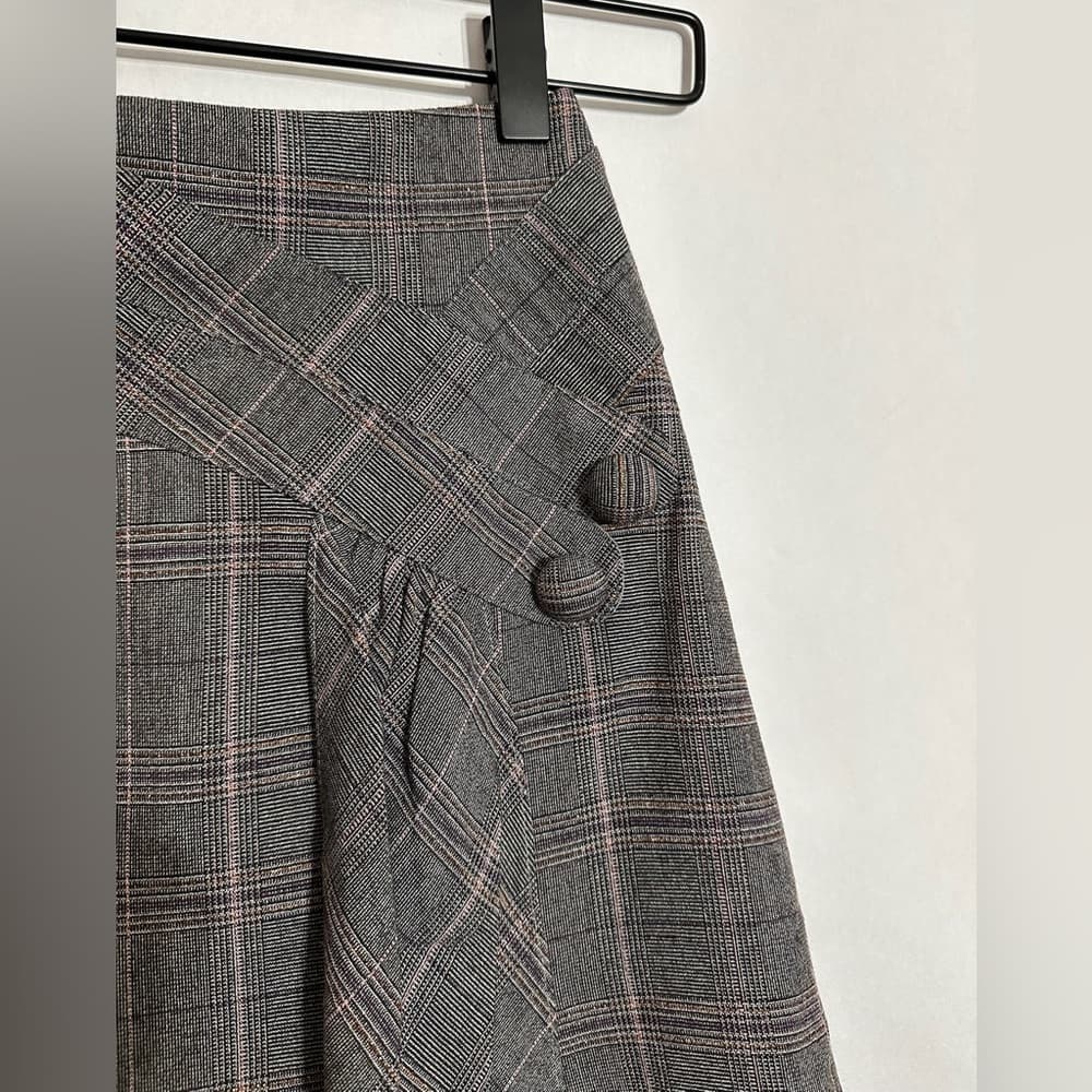 Nanette Lepore Plaid Wool Blend Asymmetrical Skirt Vintage Y2K Size 4 Academia - Thumbnail 2