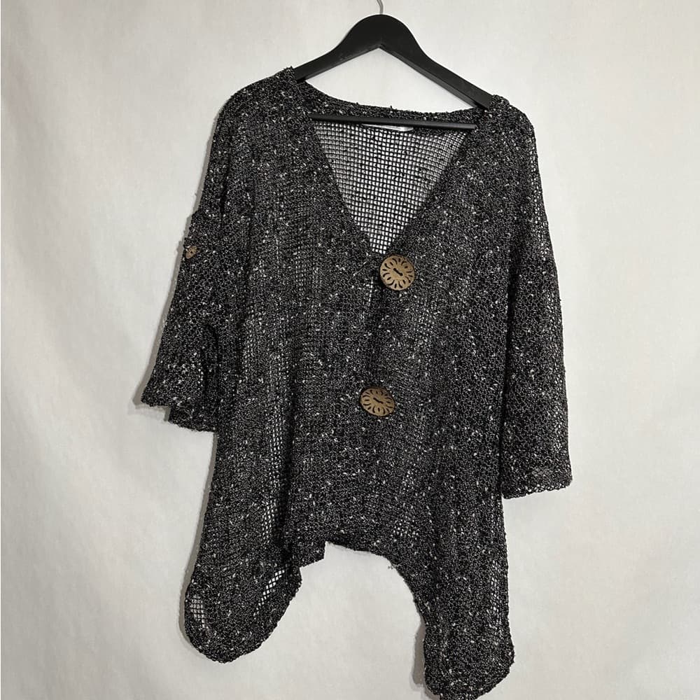 Lulu-B Cardigan Mesh Knit Button Top Size X-Large XL Boho Asymmetrical Artsy