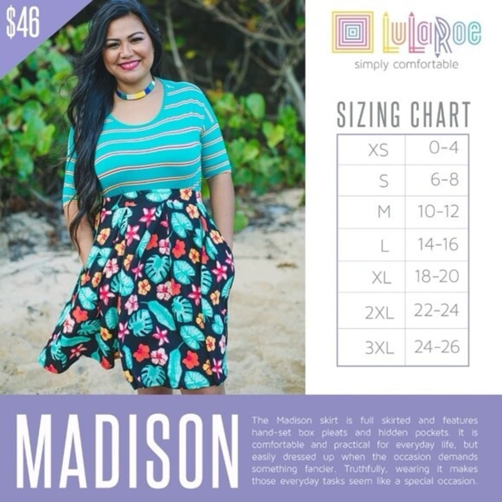 LuLaRoe Madison Black Daisy Floral A-Line Skirt Size Small Pleated Flowy Flower - Thumbnail 9
