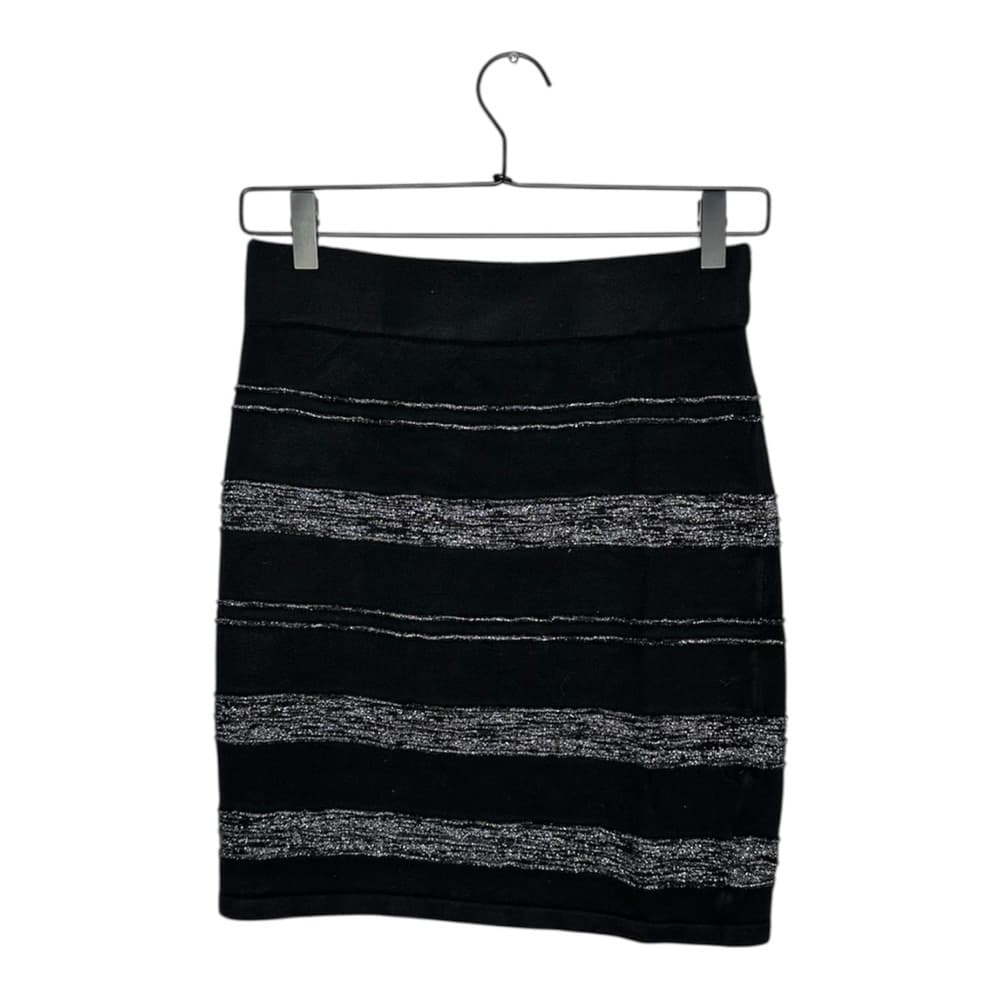 Rock & Republic Black Silver Metallic Stripe Bodycon Skirt Y2K Size Small Glam - Thumbnail 10