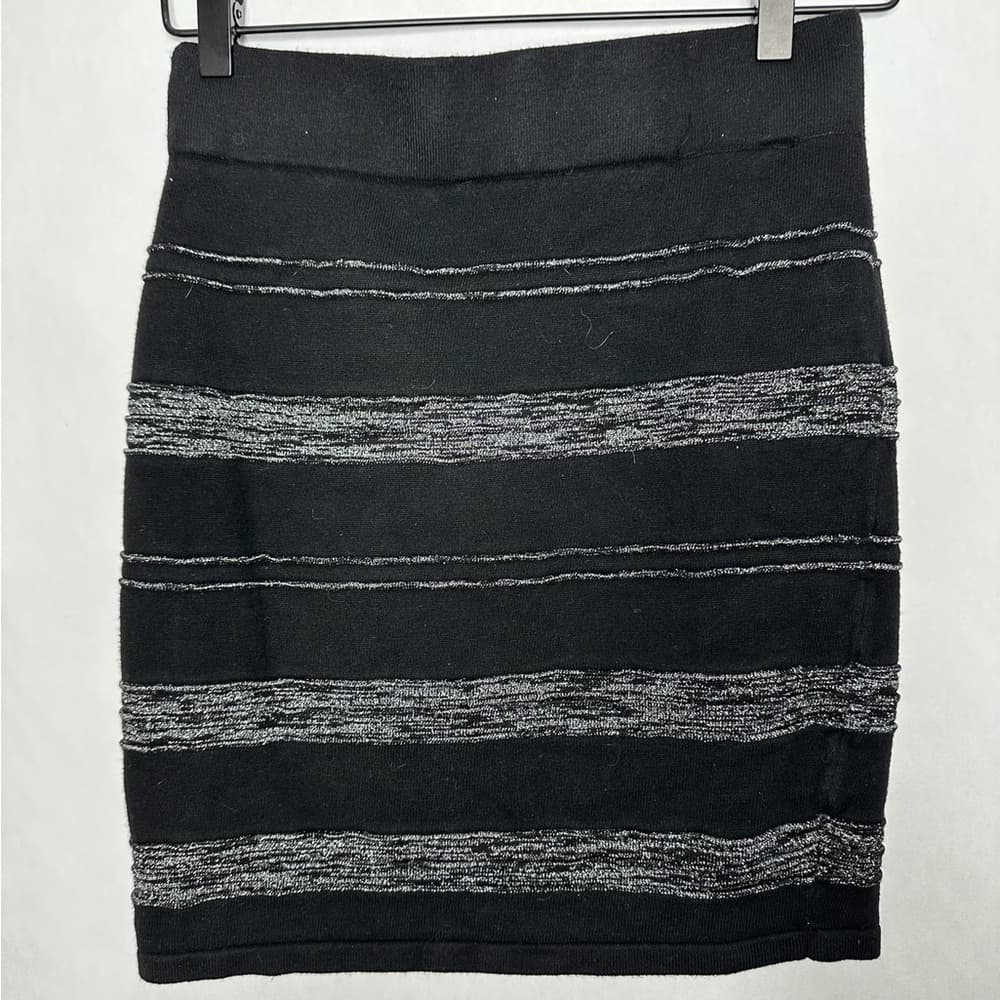 Rock & Republic Black Silver Metallic Stripe Bodycon Skirt Y2K Size Small Glam - Thumbnail 7