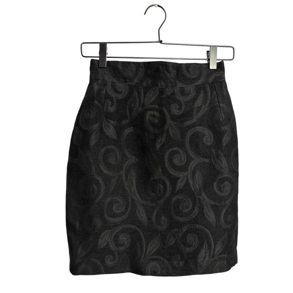 Vertigo Paris Black Brocade Mini Skirt Leaf Scroll Pattern Size 36 Dark Academia - Thumbnail 8