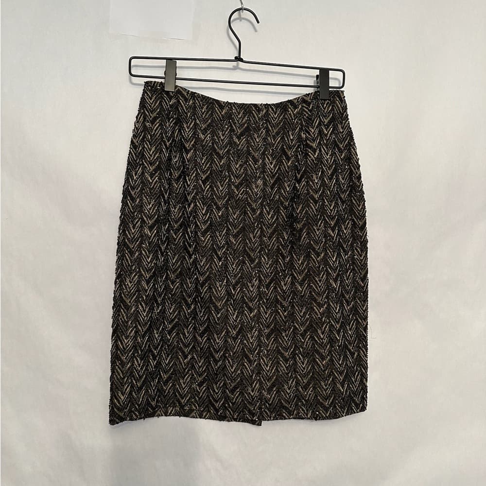 Carmen Marc Valvo Signature Metallic Beaded Chevron Mini Skirt Size 6 FLAW/NWOT