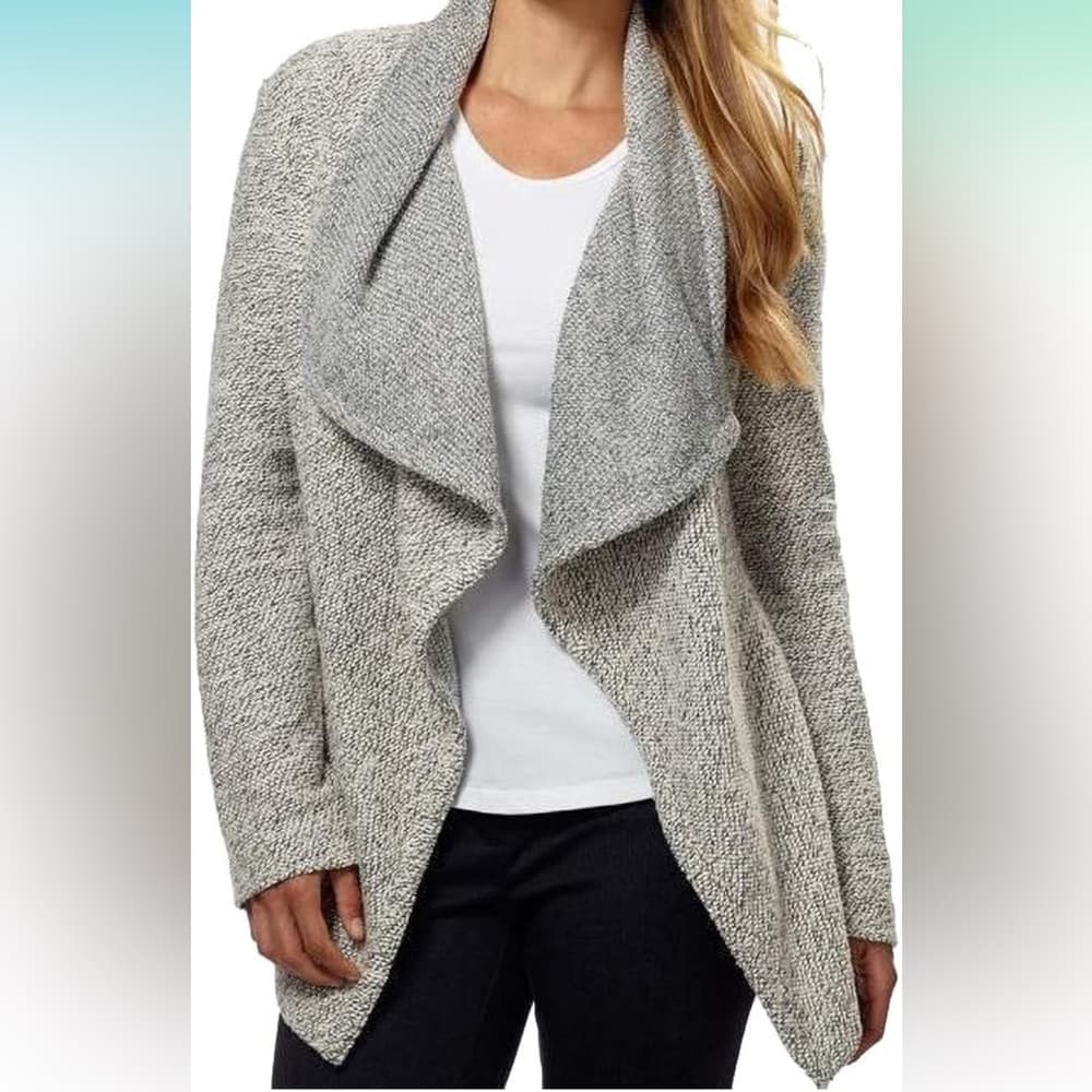 BNCI by Blanc Noir Gray Textured Waterfall Cardigan Chunky Knit Drape Size Small - Thumbnail 2