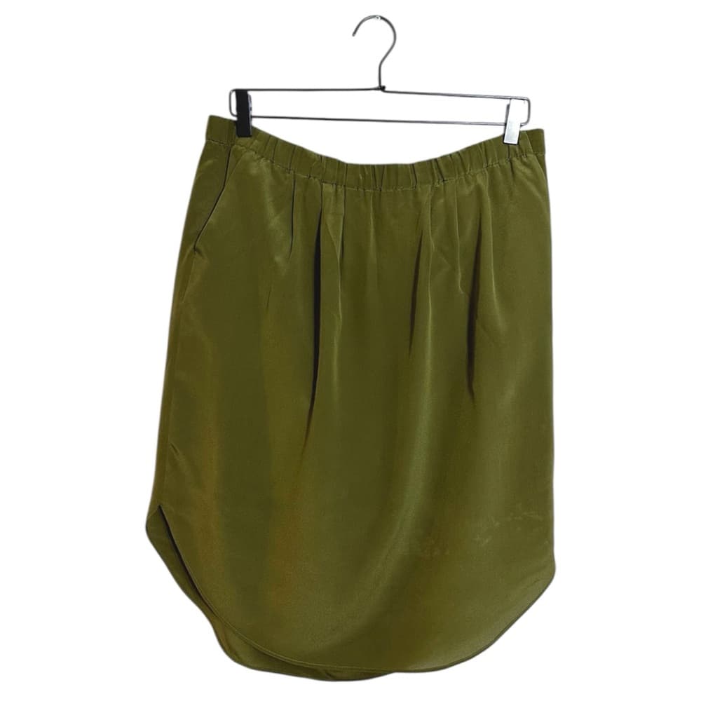 Madewell Olive Green Island Skirt 100% Silk Midi Medium Minimalist SEE NOTE - Thumbnail 3