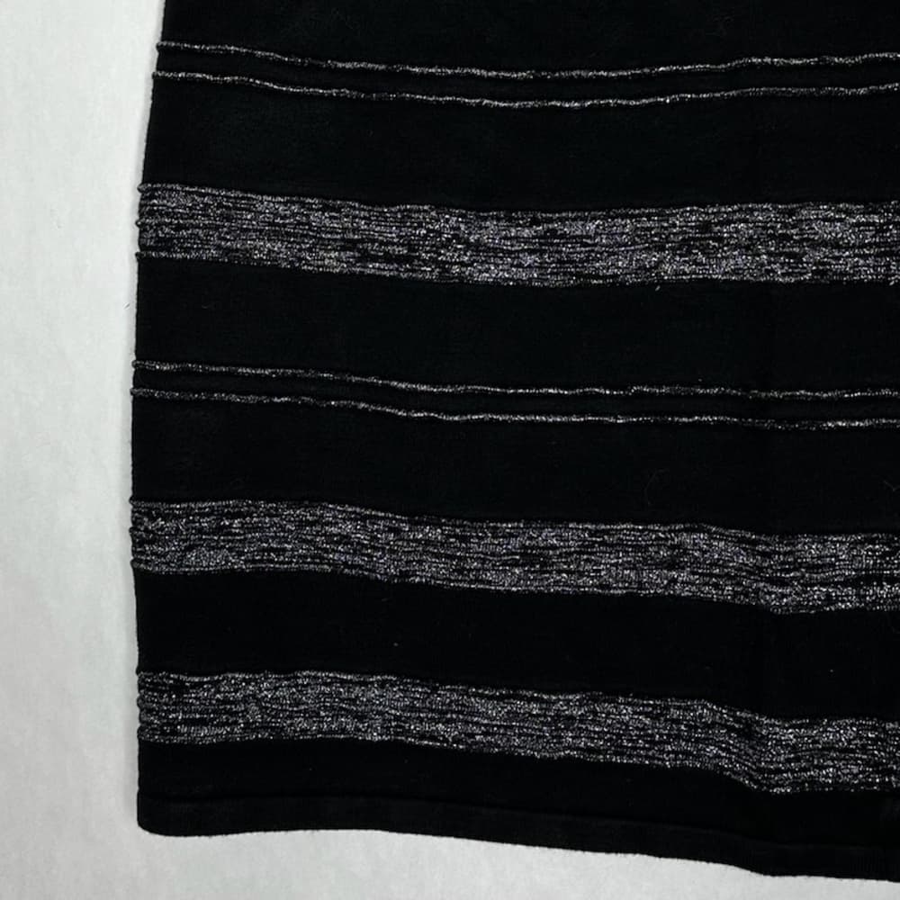 Rock & Republic Black Silver Metallic Stripe Bodycon Skirt Y2K Size Small Glam - Thumbnail 9