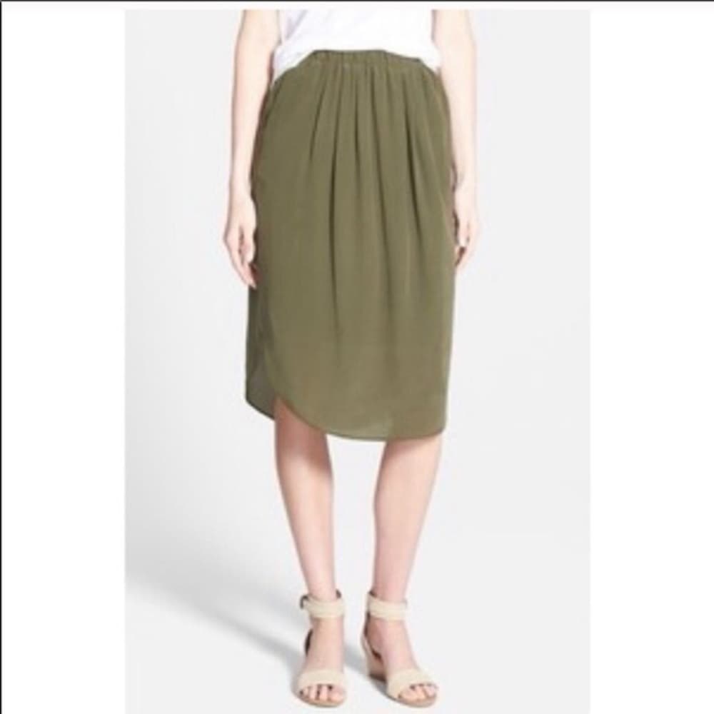 Madewell Olive Green Island Skirt 100% Silk Midi Medium Minimalist SEE NOTE - Thumbnail 2