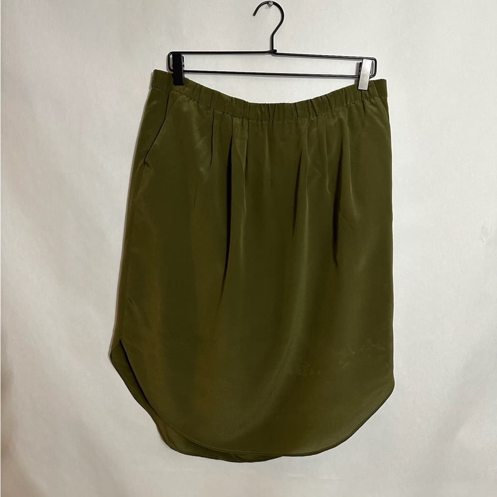 Madewell Olive Green Island Skirt 100% Silk Midi Medium Minimalist SEE NOTE - Thumbnail 4