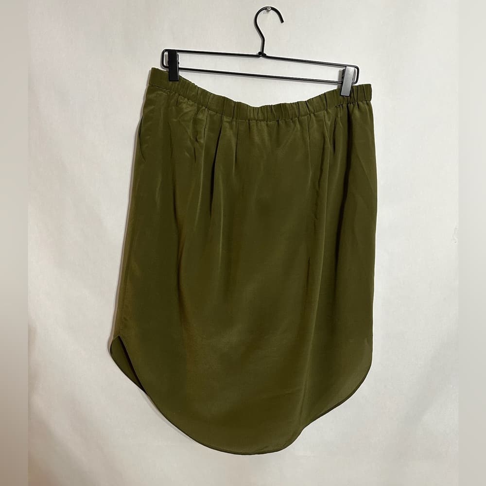 Madewell Olive Green Island Skirt 100% Silk Midi Medium Minimalist SEE NOTE - Thumbnail 9