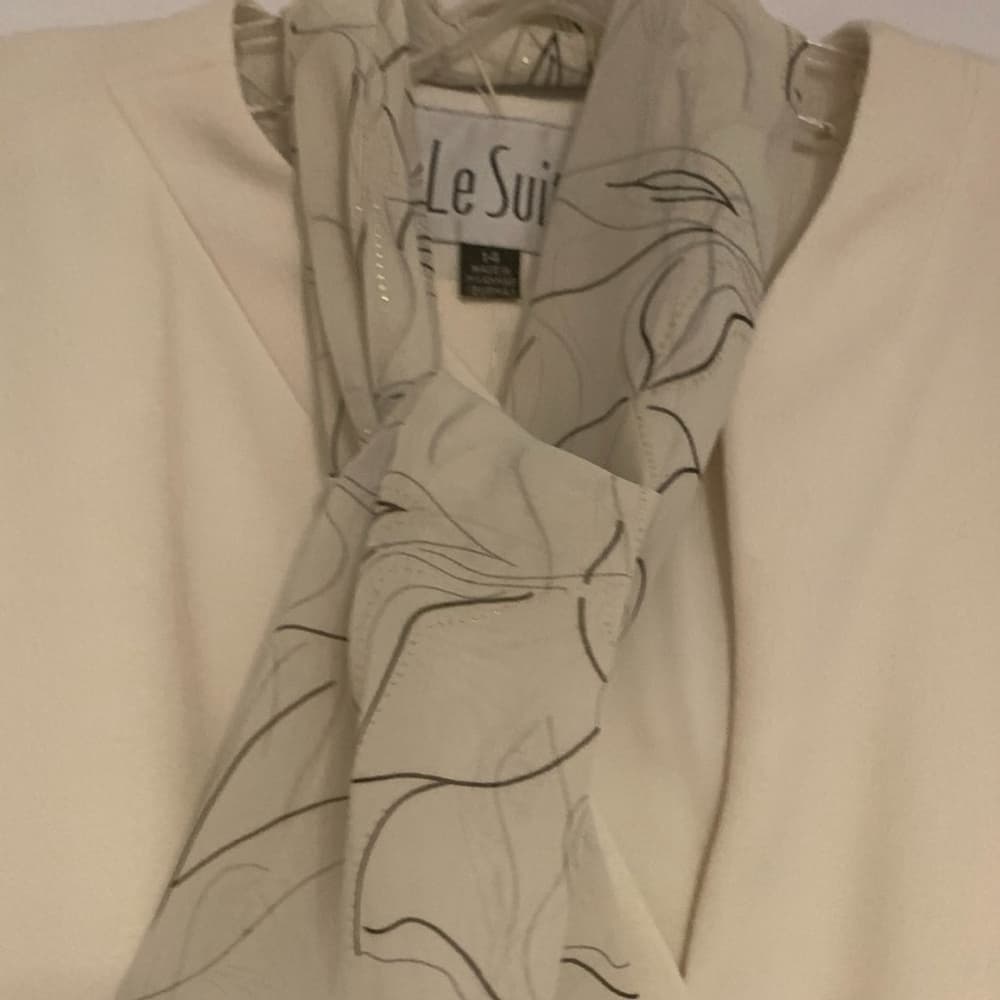 Le Suit 3 Piece Suit Set Vintage Jacket Skirt Scarf Off White Size 14 Officecore - Thumbnail 2