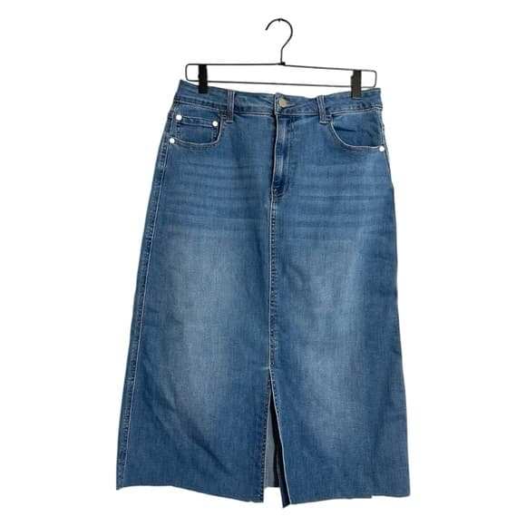 OAT New York Blue Denim Midi Skirt with Front Slit Size 10/30 Classic Preppy - Thumbnail 7