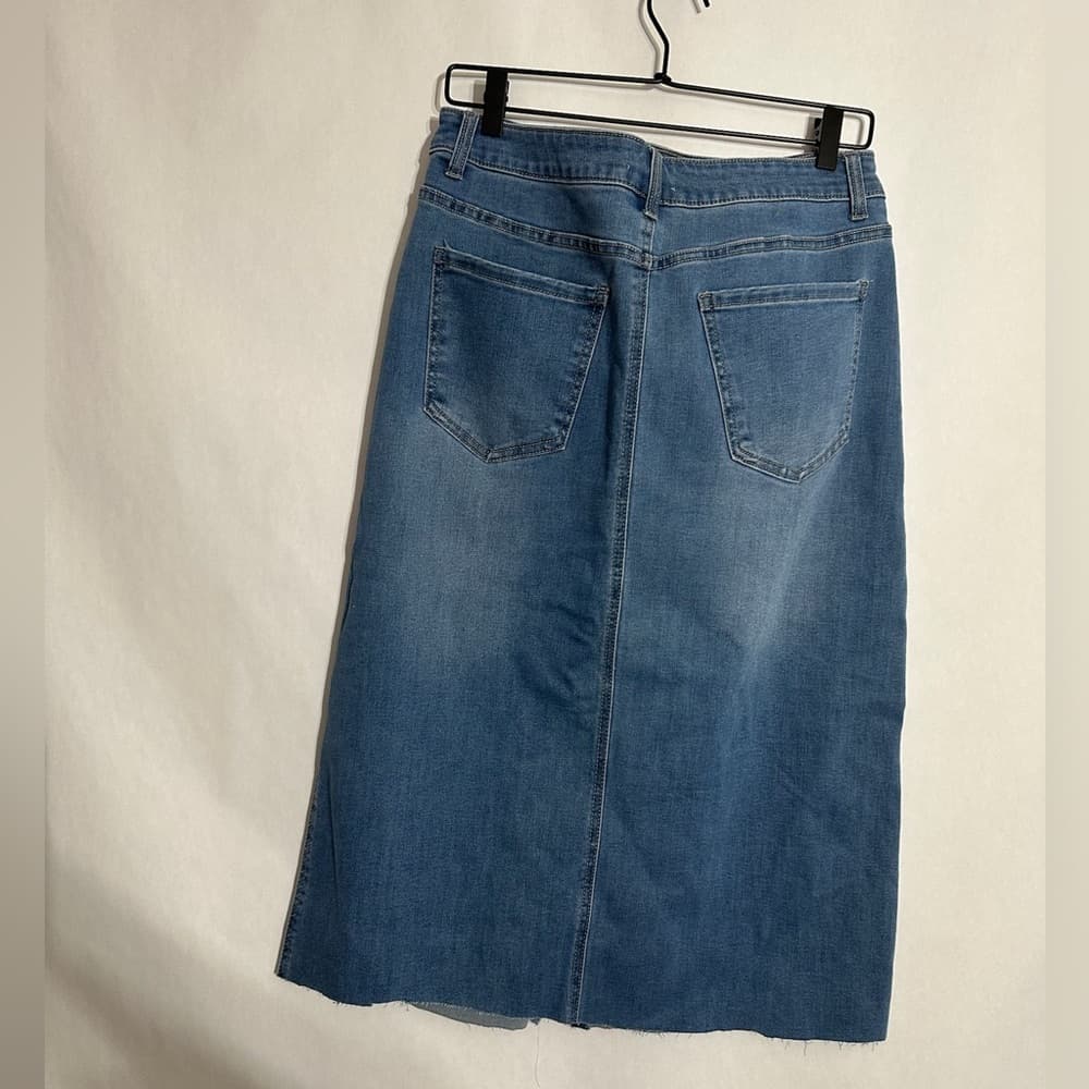 OAT New York Blue Denim Midi Skirt with Front Slit Size 10/30 Classic Preppy - Thumbnail 3