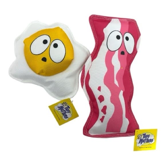 NWT Tuff Mutters Bacon and Egg Dog Toys Set of 2 Durable Plush Squeaky Pet Chews - Thumbnail 13
