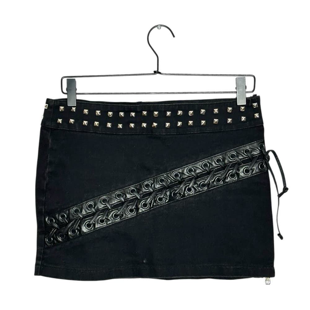 Tripp NYC Black Studded Lace-Up Mini Skirt Size 7 Y2K Goth Vintage Rare - Thumbnail 13