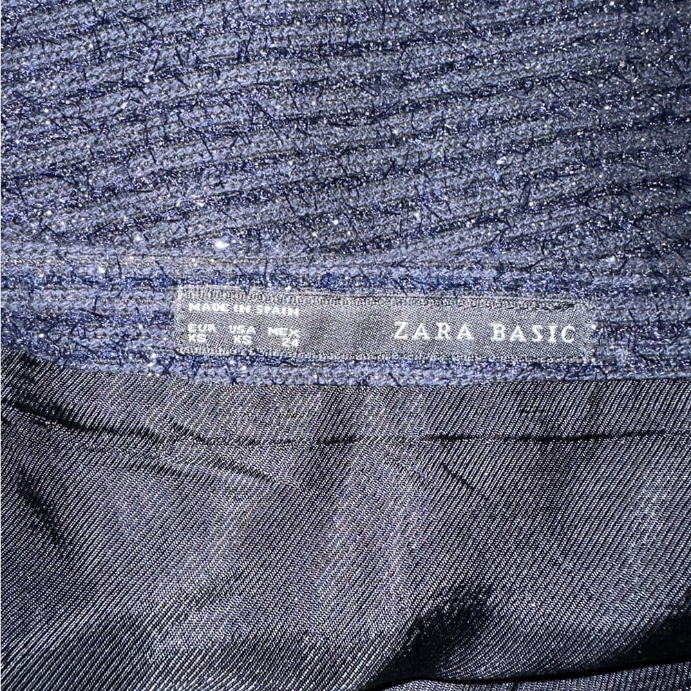 Zara Basic Navy Metallic Textured Mini Skirt Size XS Quiet Luxury Minimalist - Thumbnail 5