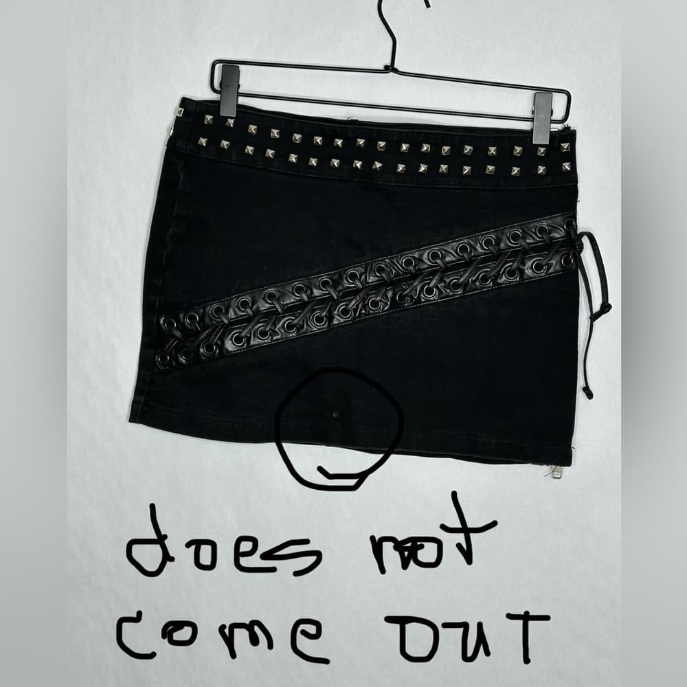 Tripp NYC Black Studded Lace-Up Mini Skirt Size 7 Y2K Goth Vintage Rare - Thumbnail 9