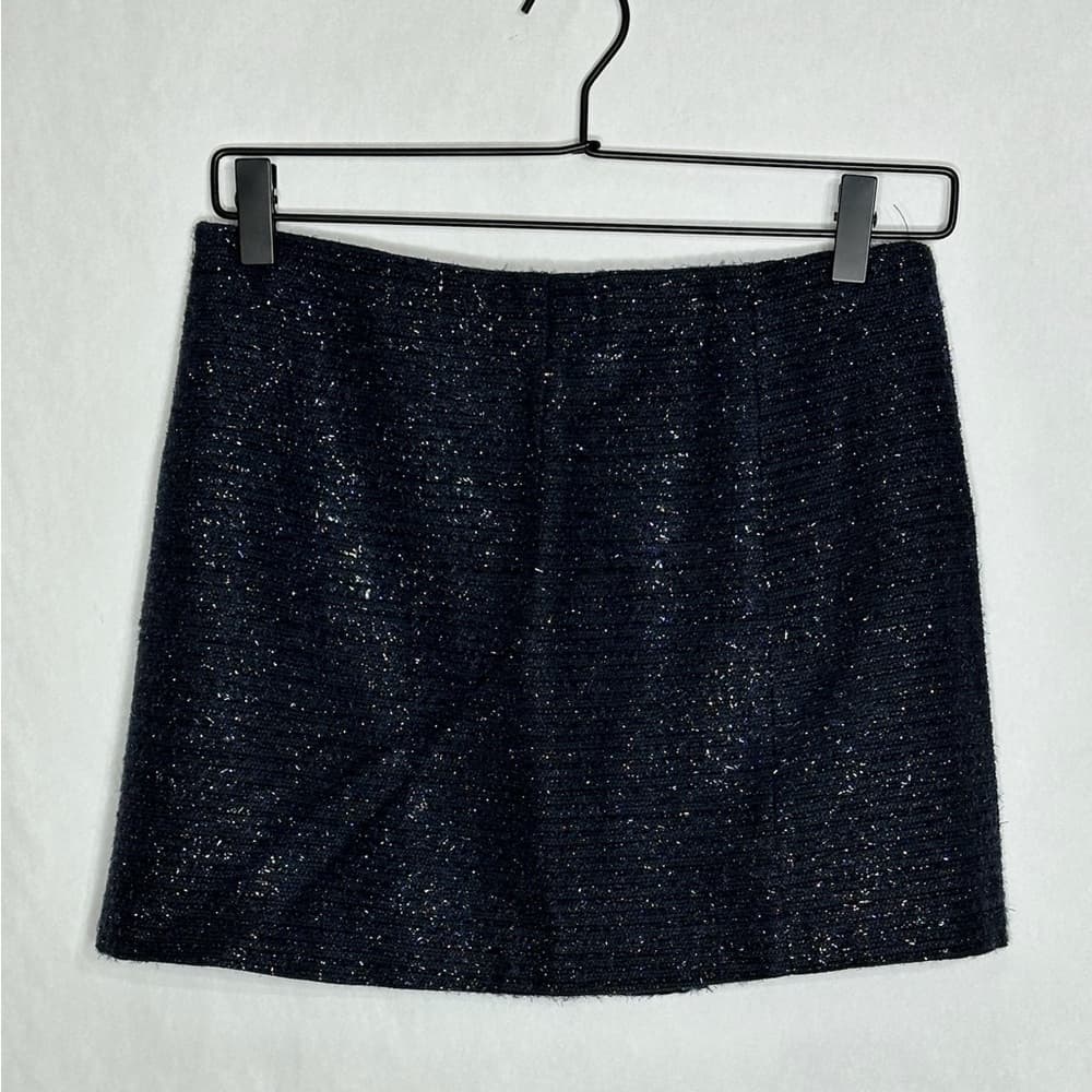 Zara Basic Navy Metallic Textured Mini Skirt Size XS Quiet Luxury Minimalist