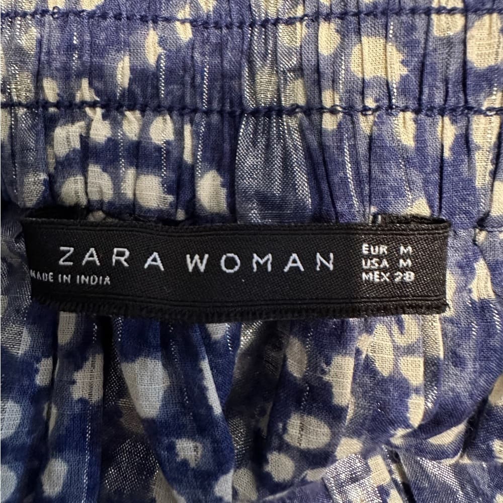 Zara Woman Embellished Blue Mini Skater Skirt Metallic Cotton Beaded Boho Medium - Thumbnail 5