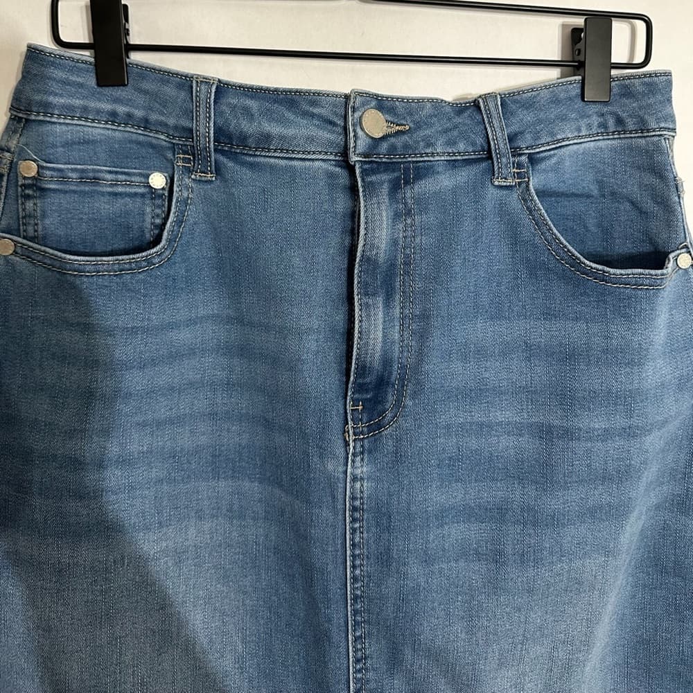 OAT New York Blue Denim Midi Skirt with Front Slit Size 10/30 Classic Preppy - Thumbnail 4