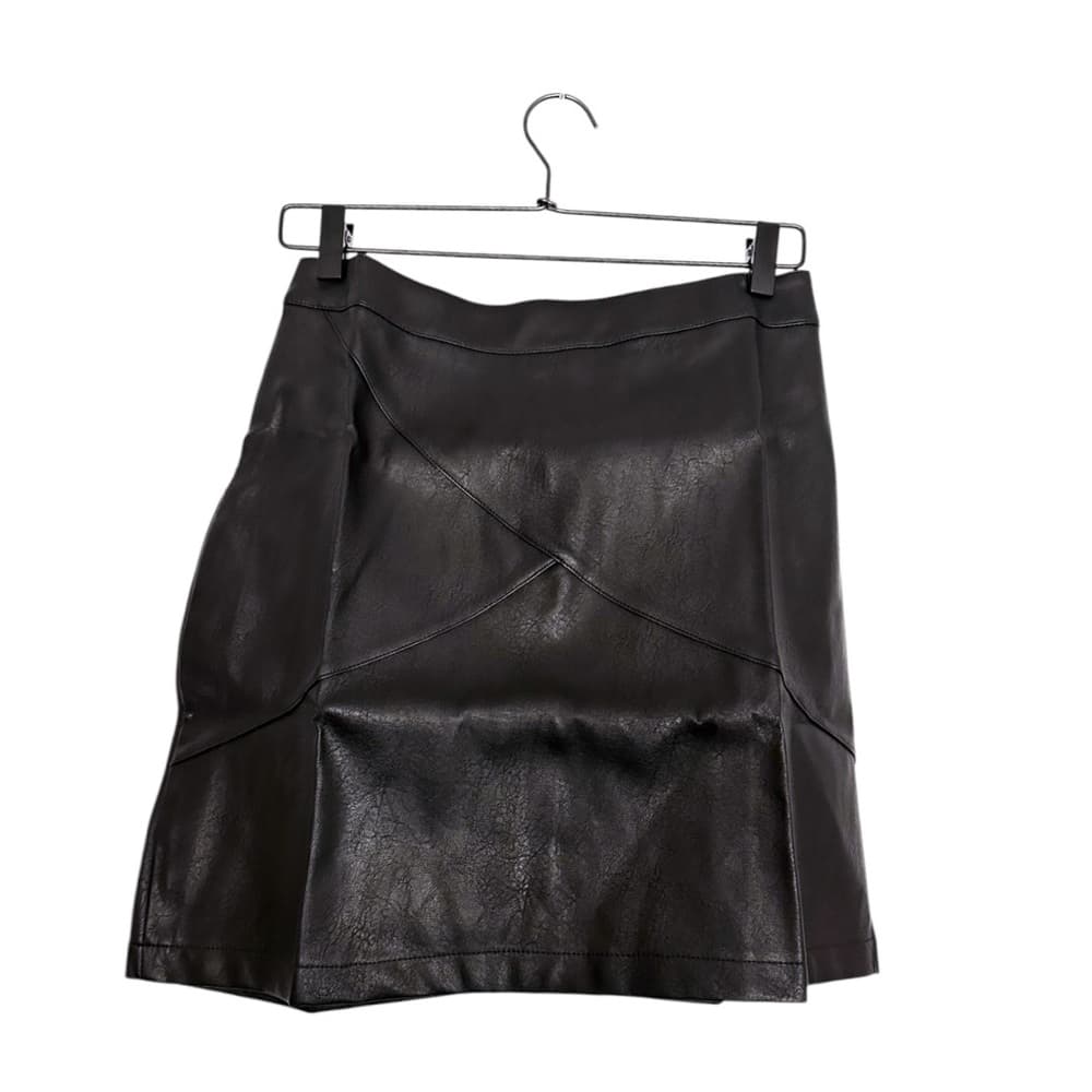 NWT Zeagoo Faux Leather High Waist Classic Slim Bodycon Black Mini Skirt Medium - Thumbnail 3