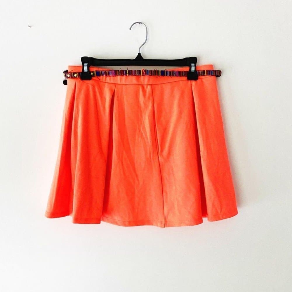NWT Love Fire Orange Skater Mini Skirt Multicolored Belt Y2K Size Large Juniors
