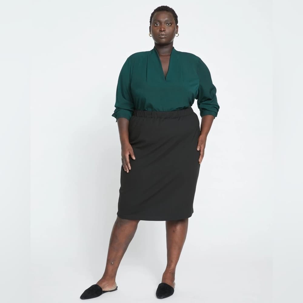Universal Standard Black Danube Midi Pencil Drape Skirt Small (14/16 See Chart) - Thumbnail 10