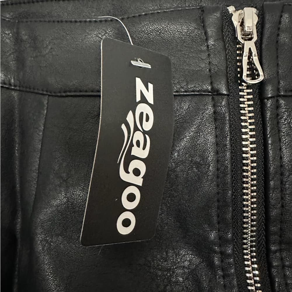 NWT Zeagoo Faux Leather High Waist Classic Slim Bodycon Black Mini Skirt Medium - Thumbnail 10