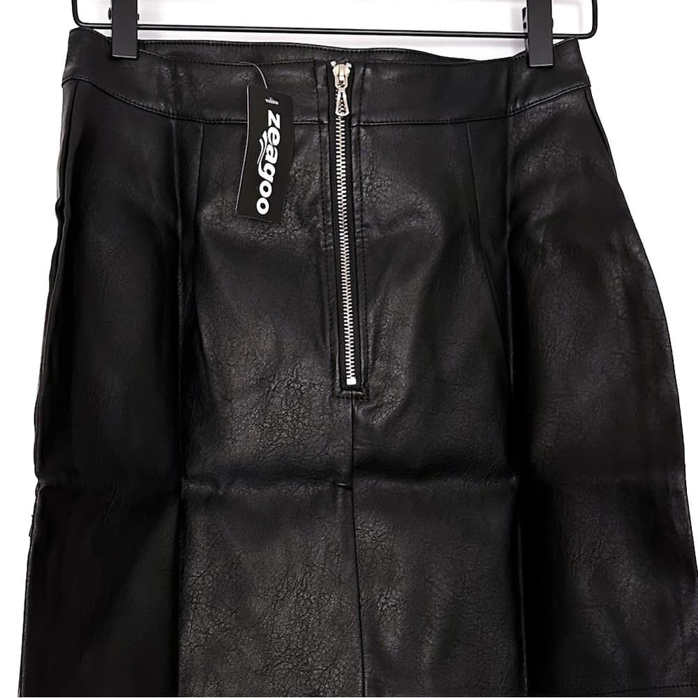 NWT Zeagoo Faux Leather High Waist Classic Slim Bodycon Black Mini Skirt Medium - Thumbnail 9