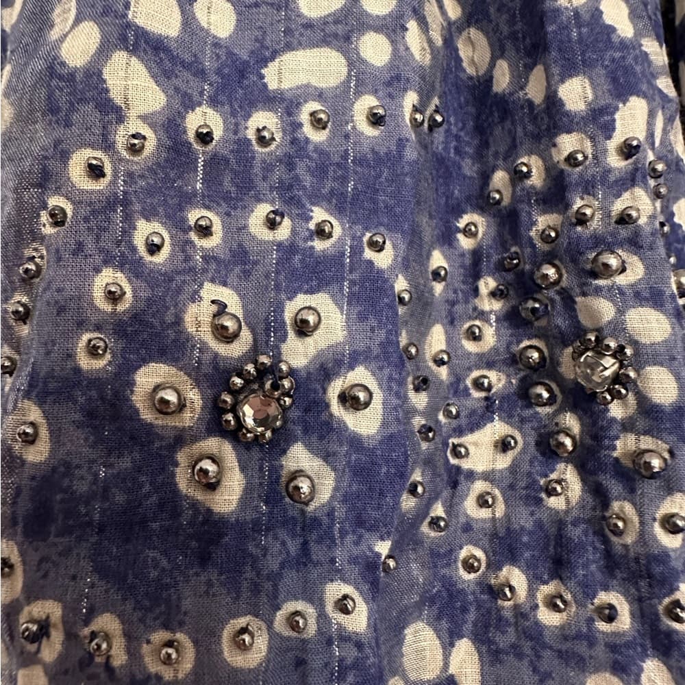 Zara Woman Embellished Blue Mini Skater Skirt Metallic Cotton Beaded Boho Medium - Thumbnail 3