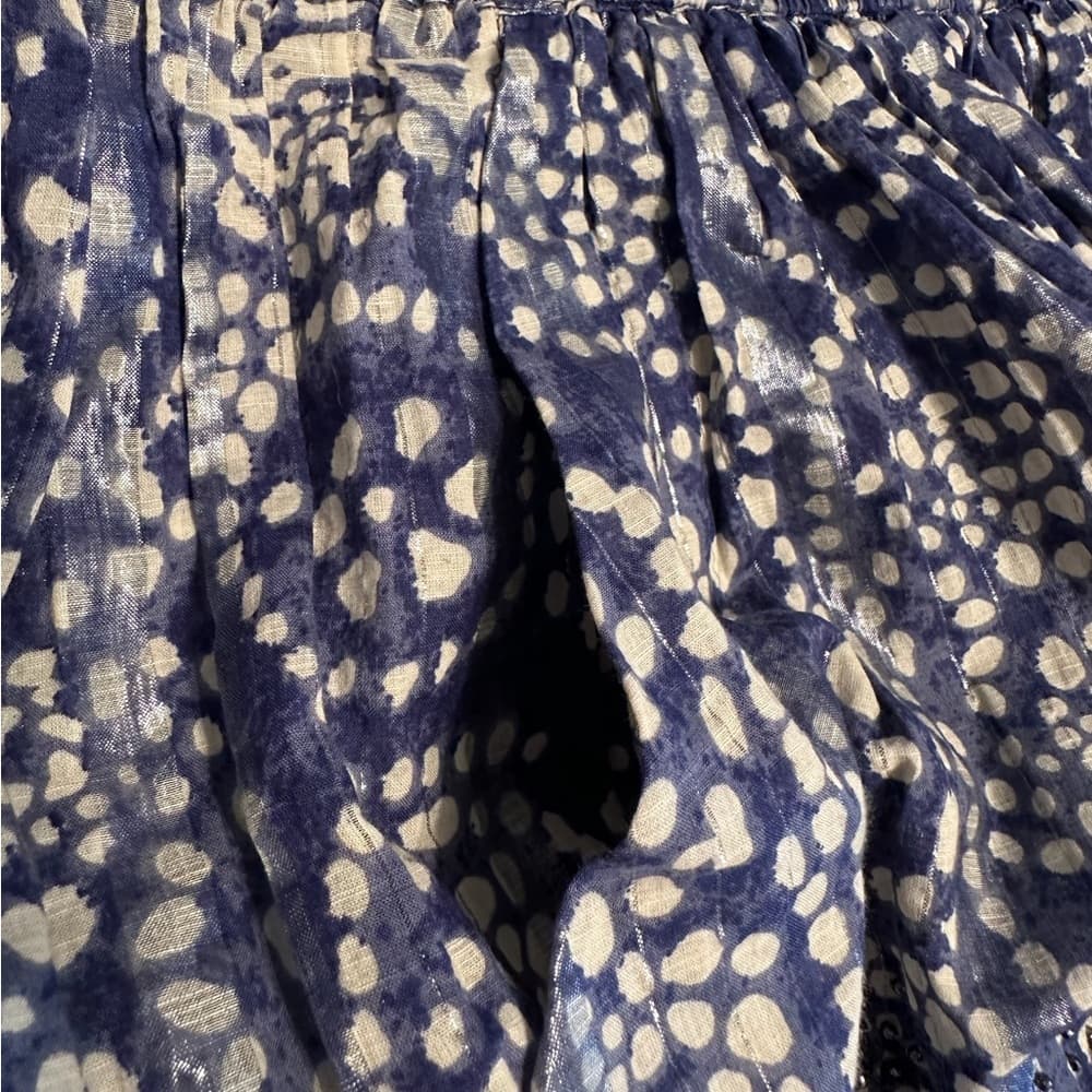 Zara Woman Embellished Blue Mini Skater Skirt Metallic Cotton Beaded Boho Medium - Thumbnail 6