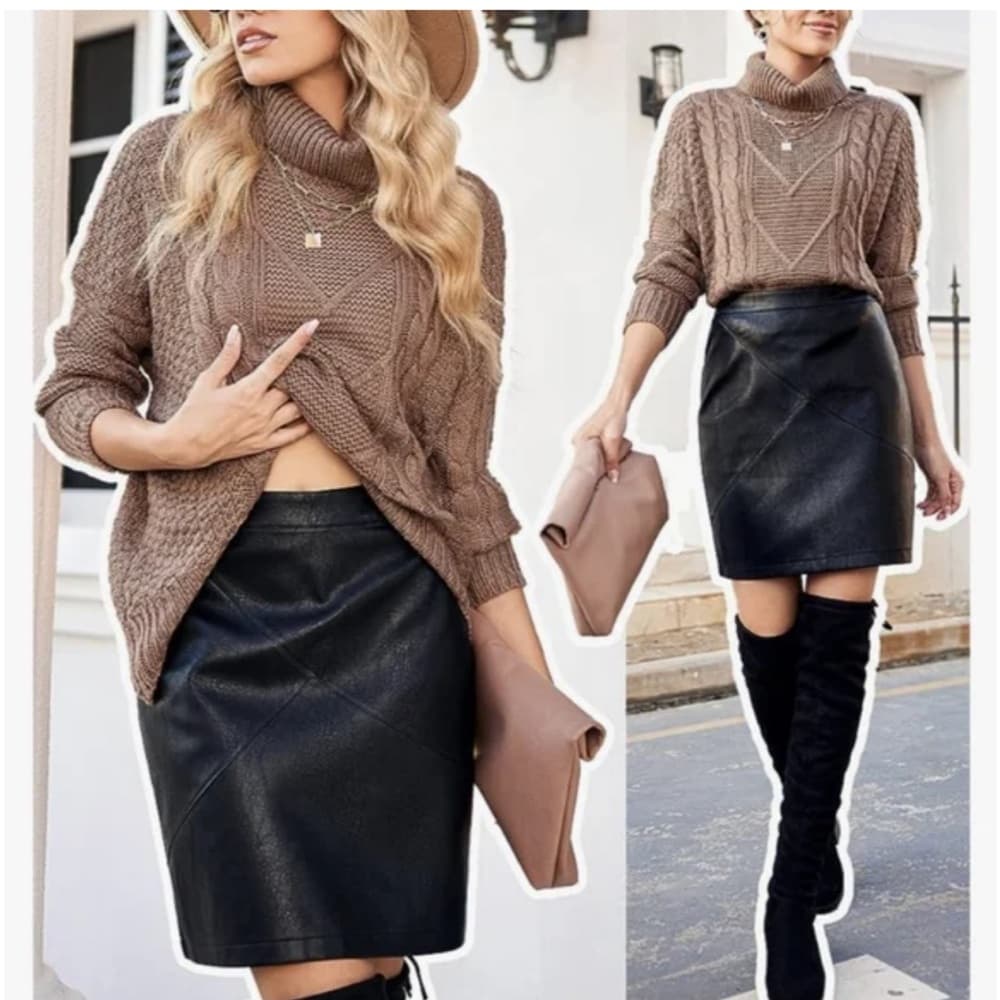 NWT Zeagoo Faux Leather High Waist Classic Slim Bodycon Black Mini Skirt Medium