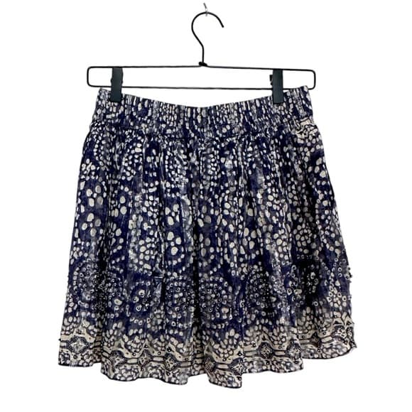 Zara Woman Embellished Blue Mini Skater Skirt Metallic Cotton Beaded Boho Medium - Thumbnail 10