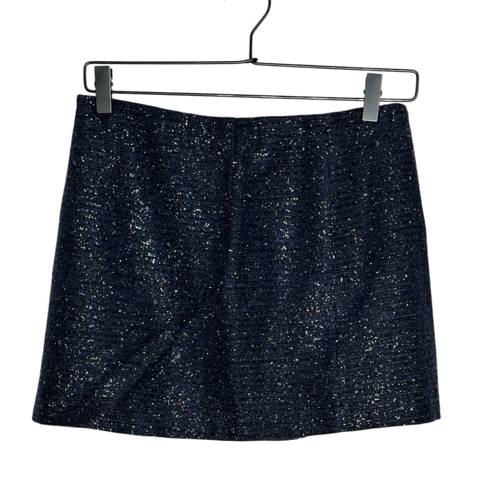 Zara Basic Navy Metallic Textured Mini Skirt Size XS Quiet Luxury Minimalist - Thumbnail 6