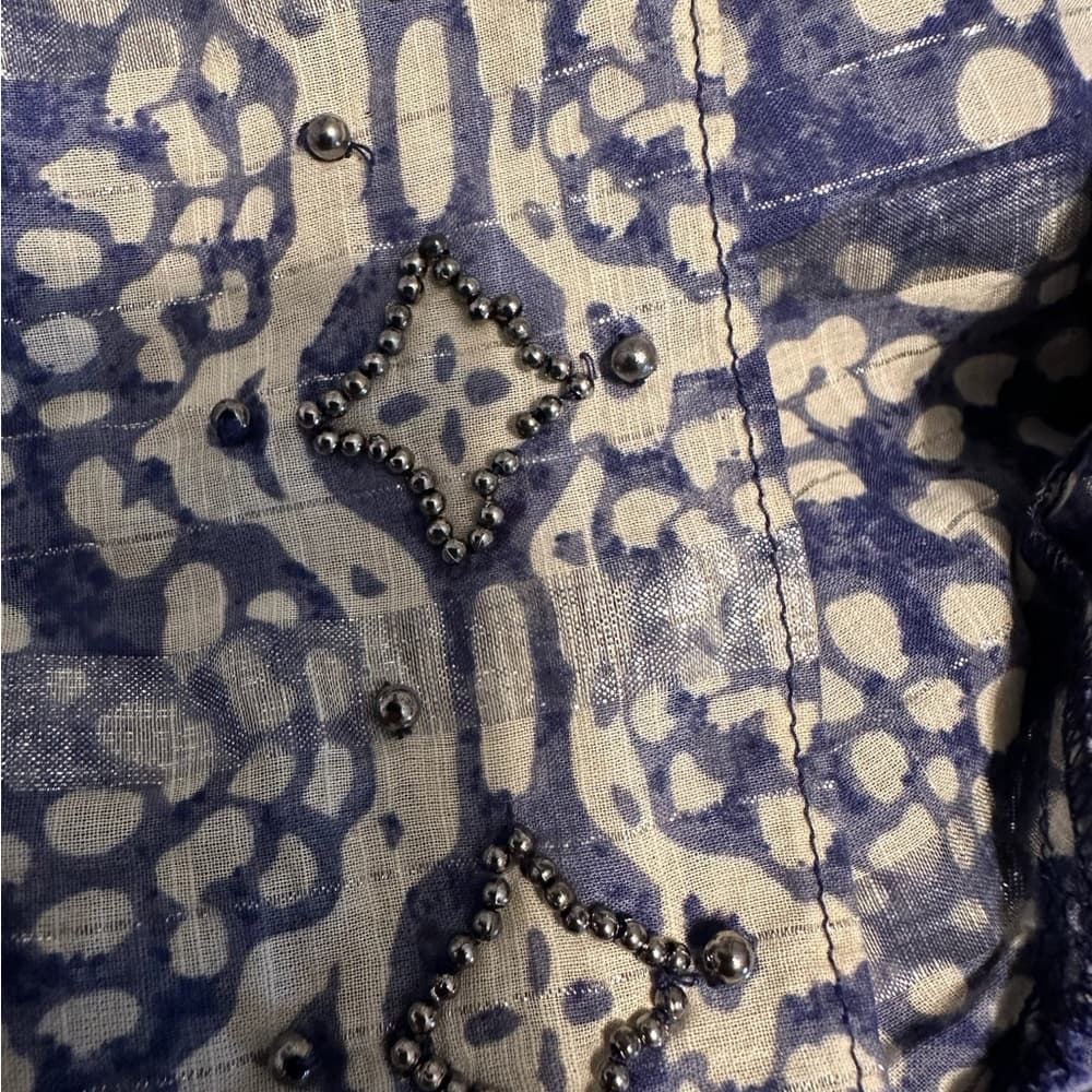 Zara Woman Embellished Blue Mini Skater Skirt Metallic Cotton Beaded Boho Medium - Thumbnail 7