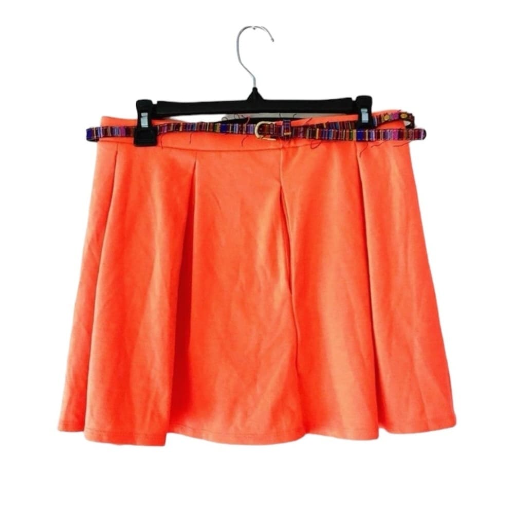 NWT Love Fire Orange Skater Mini Skirt Multicolored Belt Y2K Size Large Juniors - Thumbnail 10