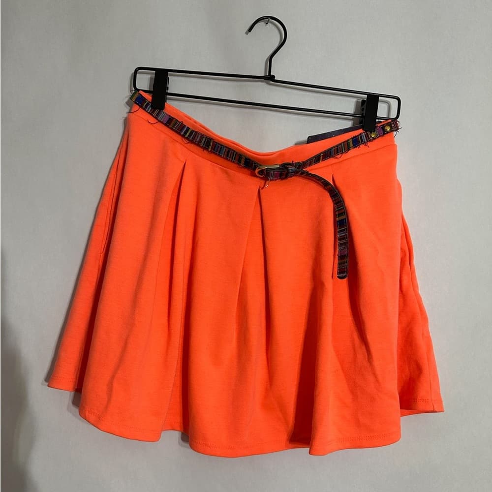 NWT Love Fire Orange Skater Mini Skirt Multicolored Belt Y2K Size Large Juniors - Thumbnail 8