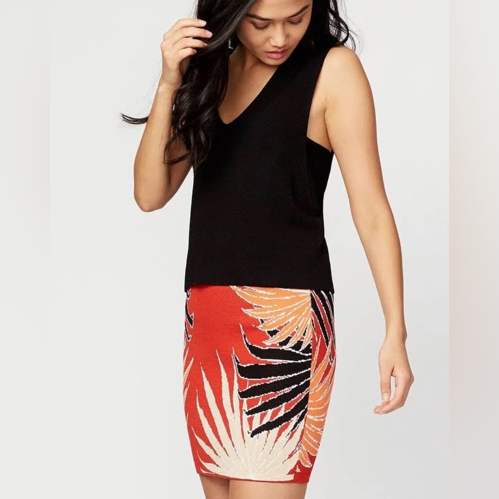 RACHEL Rachel Roy Knit Skirt Tropical Palm Print Size Large Boho Vacation