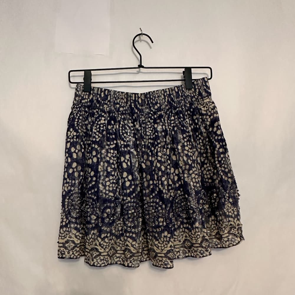 Zara Woman Embellished Blue Mini Skater Skirt Metallic Cotton Beaded Boho Medium - Thumbnail 4