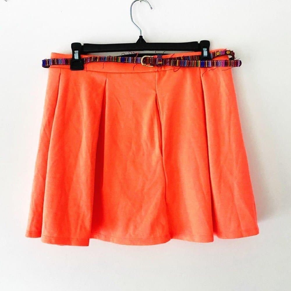 NWT Love Fire Orange Skater Mini Skirt Multicolored Belt Y2K Size Large Juniors - Thumbnail 5