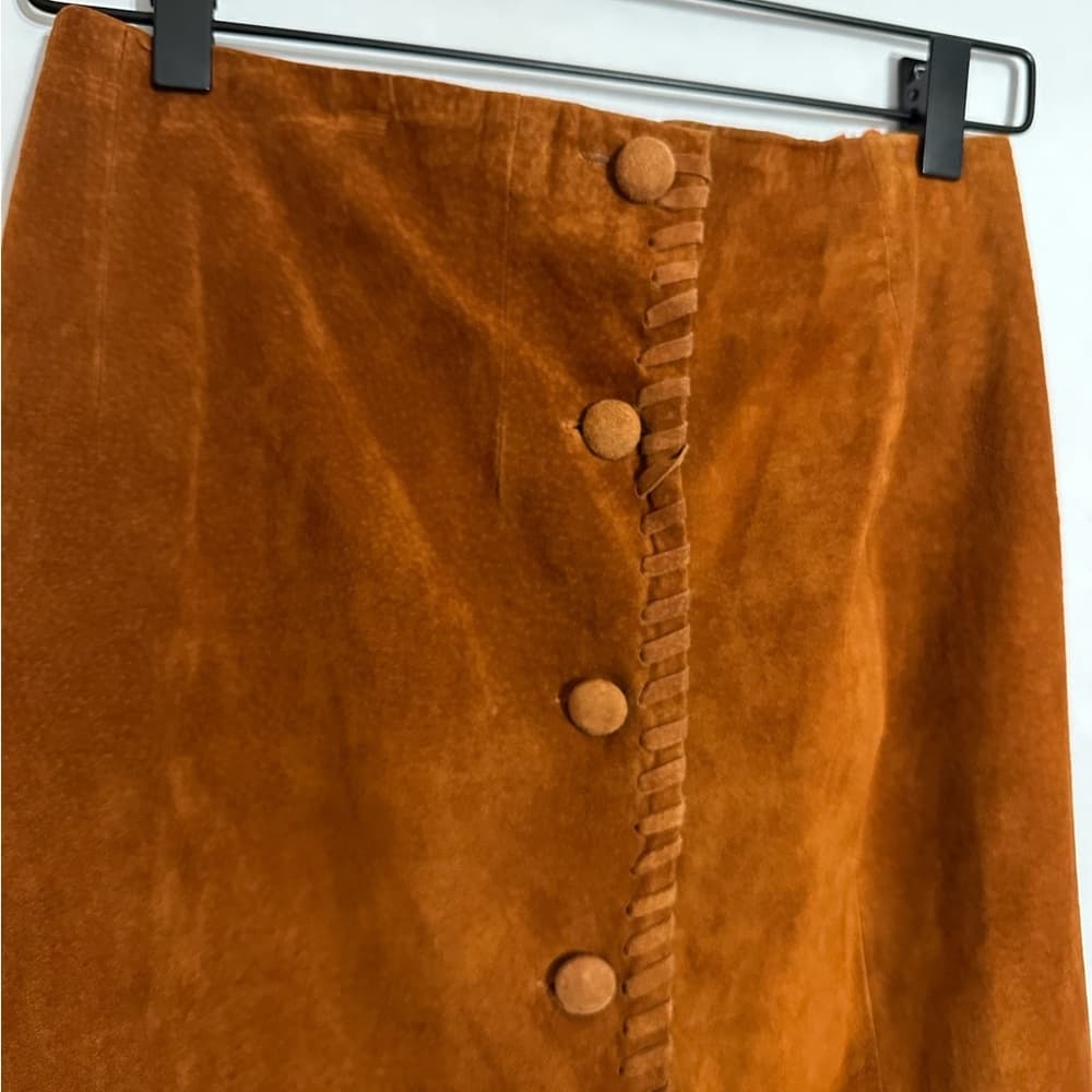 NWT Cedars Saks Fifth Avenue Suede Button Skirt Vintage Size 10 Cognac Brown - Thumbnail 3