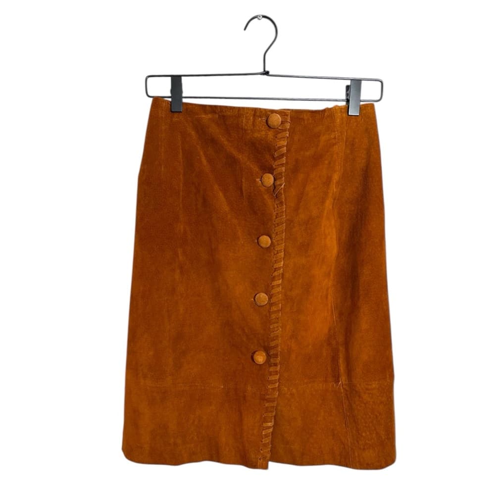 NWT Cedars Saks Fifth Avenue Suede Button Skirt Vintage Size 10 Cognac Brown - Thumbnail 7