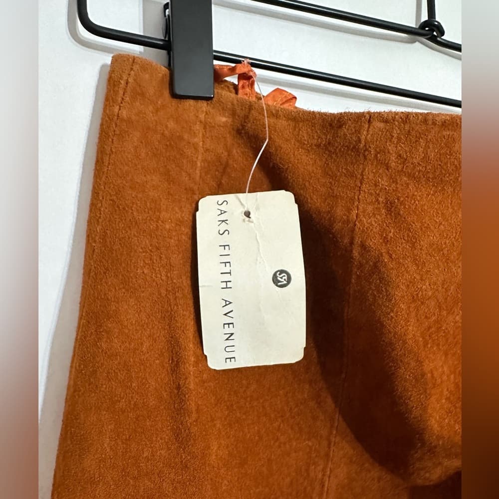 NWT Cedars Saks Fifth Avenue Suede Button Skirt Vintage Size 10 Cognac Brown - Thumbnail 6