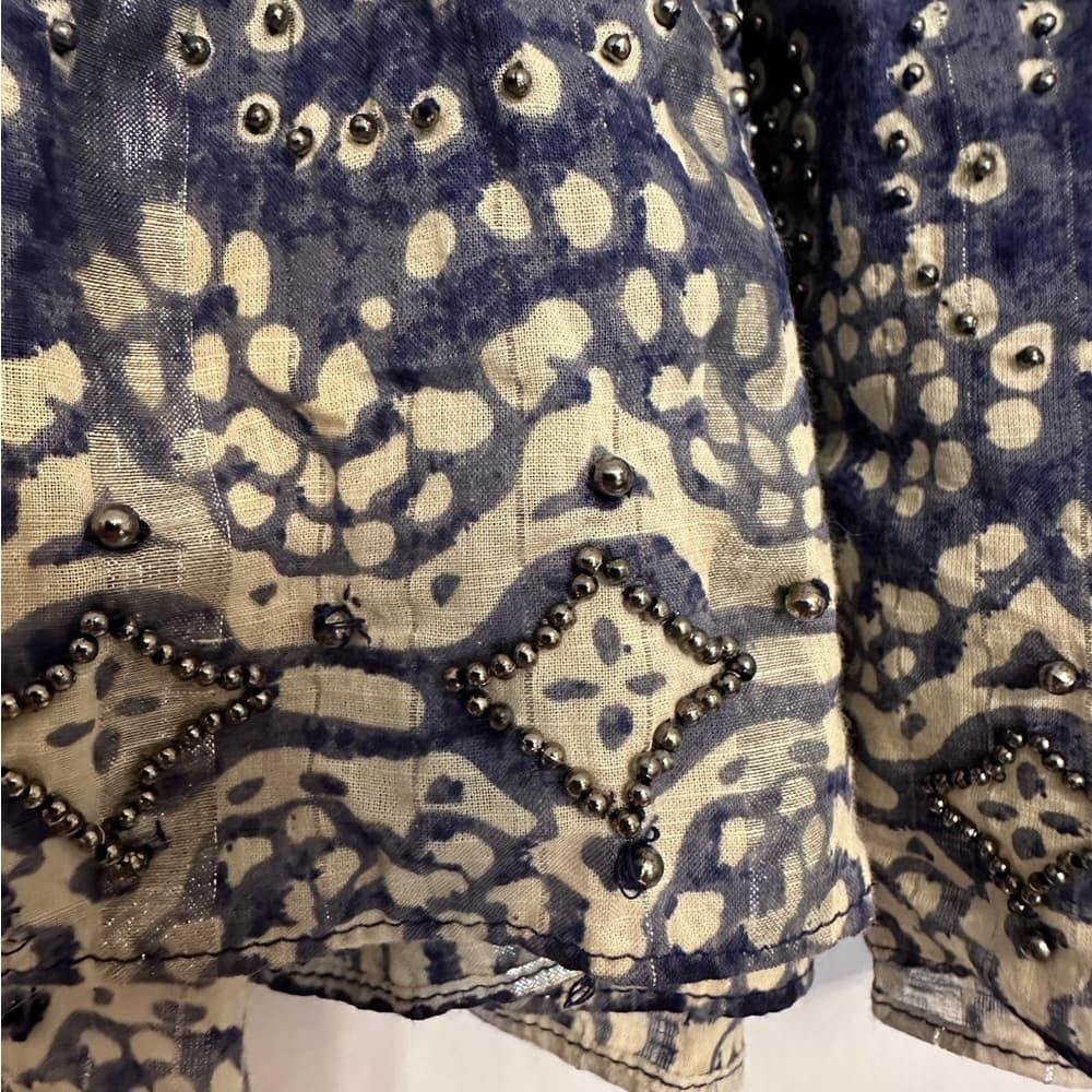 Zara Woman Embellished Blue Mini Skater Skirt Metallic Cotton Beaded Boho Medium - Thumbnail 2