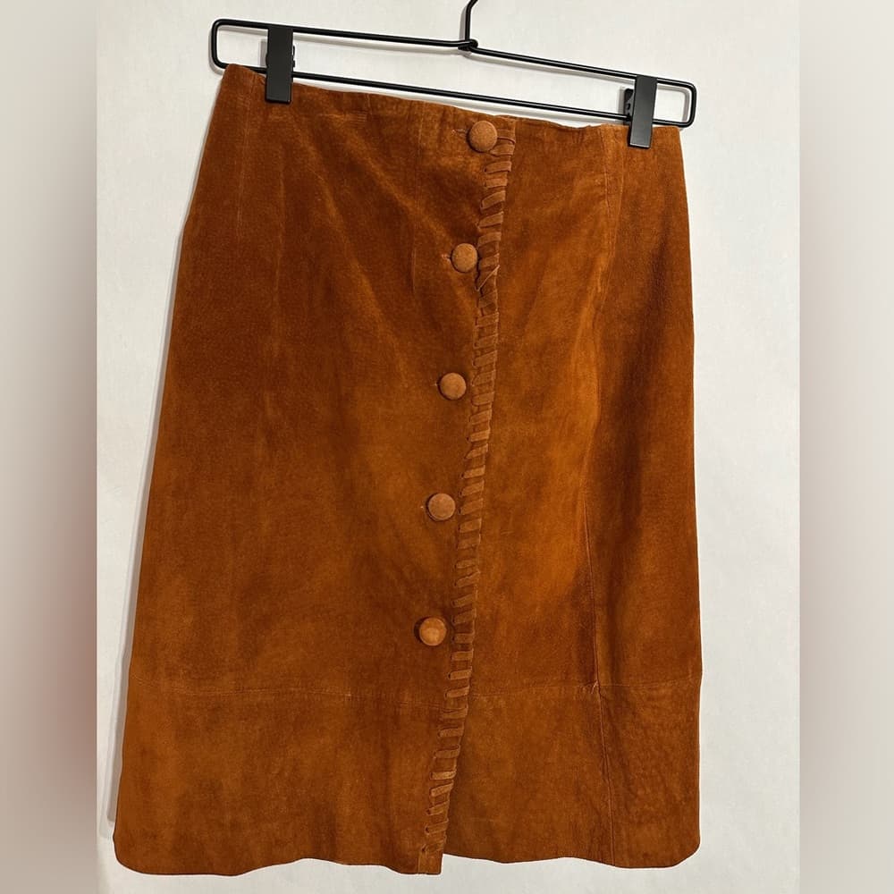 NWT Cedars Saks Fifth Avenue Suede Button Skirt Vintage Size 10 Cognac Brown - Thumbnail 4