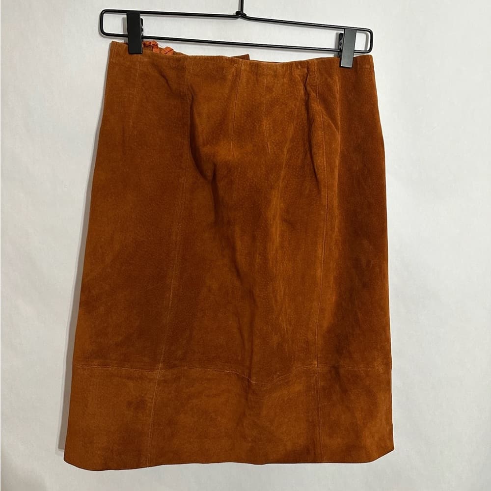NWT Cedars Saks Fifth Avenue Suede Button Skirt Vintage Size 10 Cognac Brown - Thumbnail 2